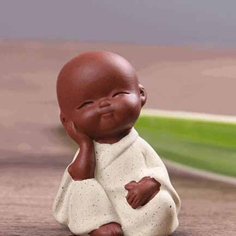 Small Buddha Statue Monk Purple Clay Tea Pet Figurine Crafts