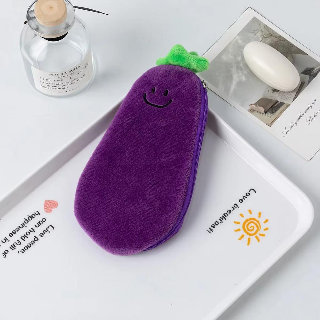 1 шт. милый мультяшный баклажан морковка плюшевый пенал детский портативный настольный канцелярский мешок монетница кавайный подарок школьные принадлежности