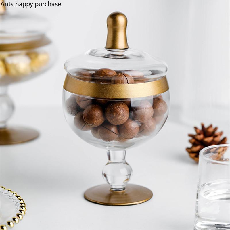 Tall Feet Glass Candy Jar Phnom Penh Transparent Glass Jar Storage Tank Dessert Plate Fruit Plate Snack Tray Dried Fruit Box