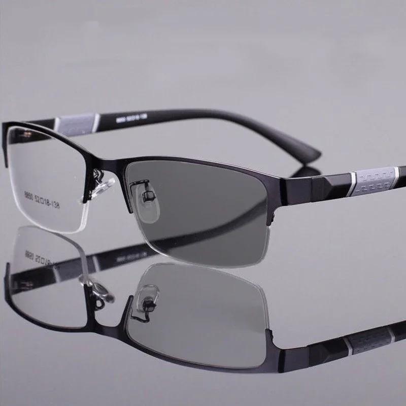 Photochromic Business Myopia Glasses Half Frame Anti-Blue Light Short Sight Eyewear Outdoor High Definition Near Sight Glasses