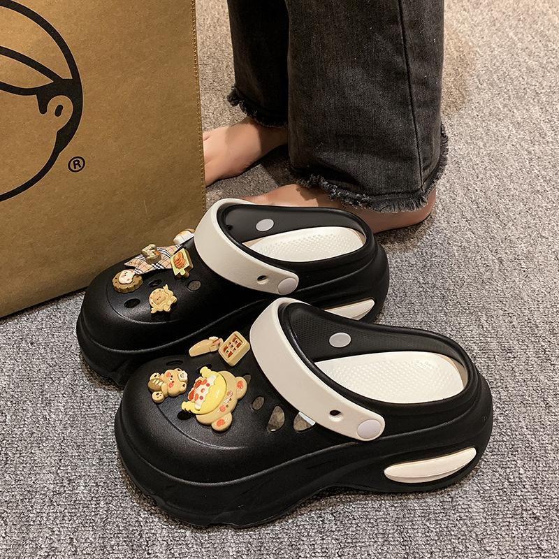 Thick-Soled Heightening Hole Shoes Women'S Outer Bag Head Slippers Non-Slip Fashion Casual Beach Cool Slippers