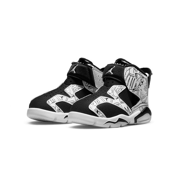Jordan Air Jordan 6 Retro Little Flex SE High top Toddler Shoes Black White Graffiti Infant And Toddler DC4104-001