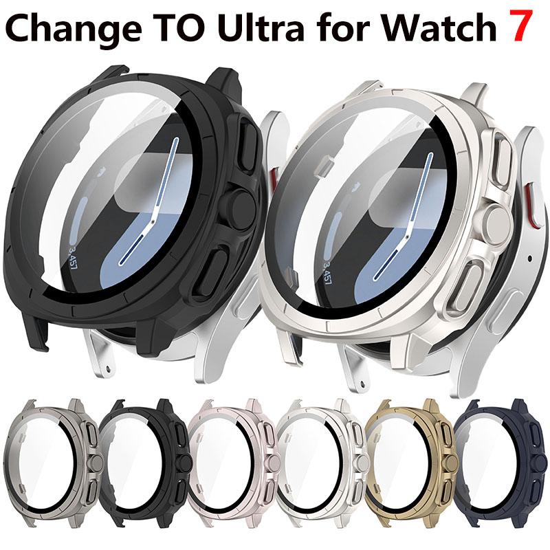 Стекло+Чехол для Samsung Galaxy Watch 7 44/40 мм, Превращающий в Ultra 47 мм, Улучшенный Всесторонний Защитный Чехол-Бампер