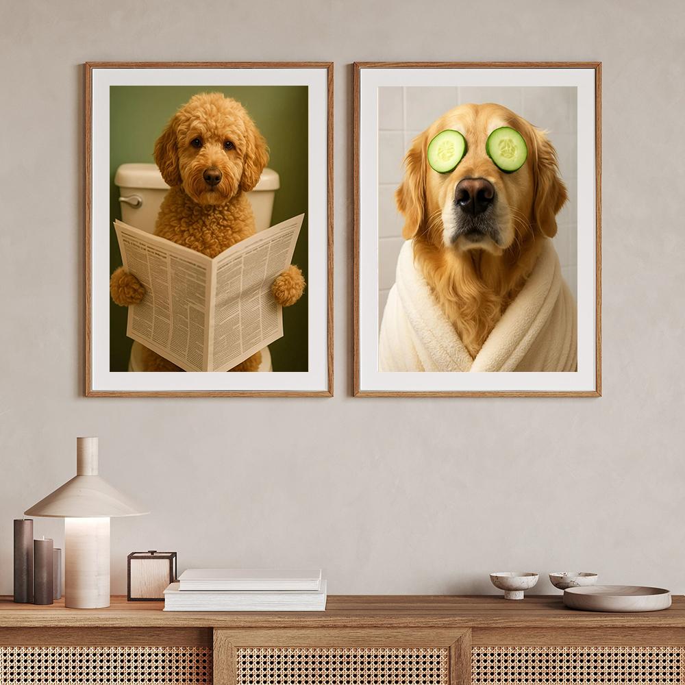 Cute Dog in the Toilet Funny Animal Bathroom Posters Prints Canvas Painting Modern Wall Art Pictures Shower Home Decor