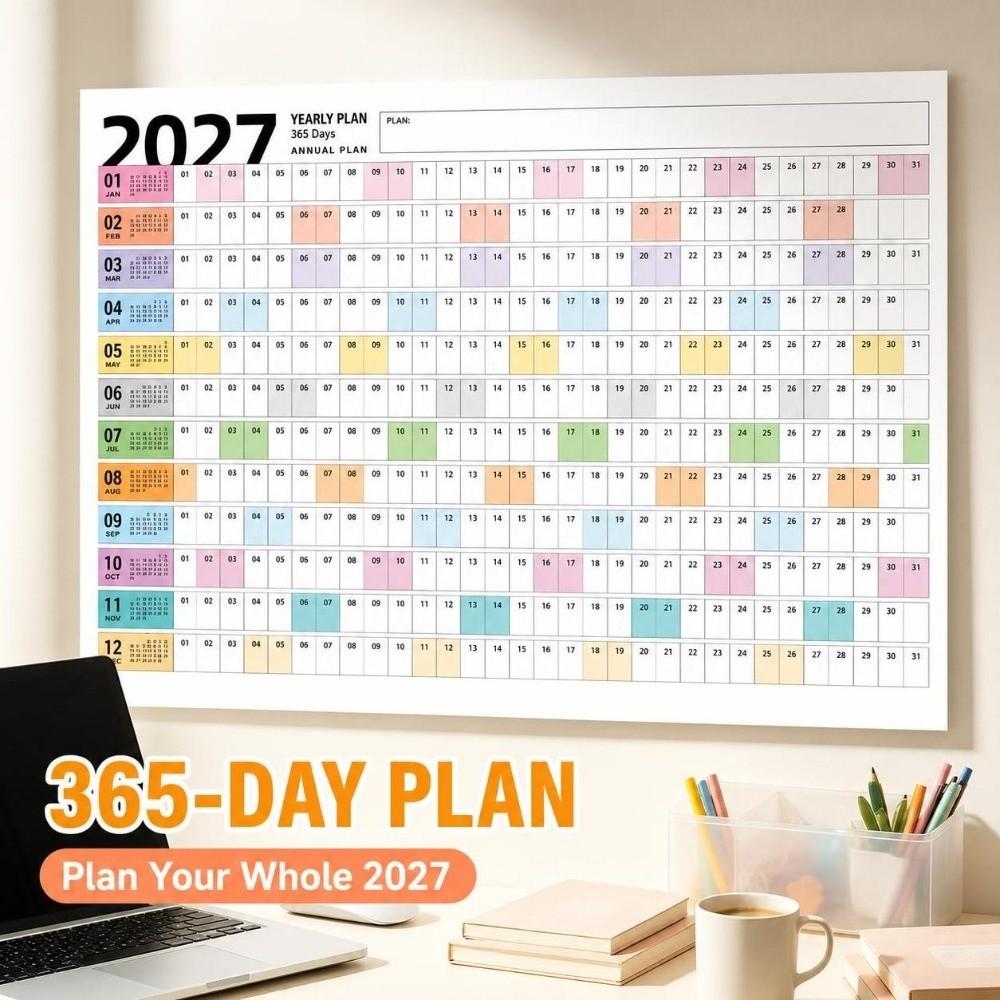 Wall Mounted 2027 Calendar Planner Sheet Large 365 Days Planner Sheet Office Supplies