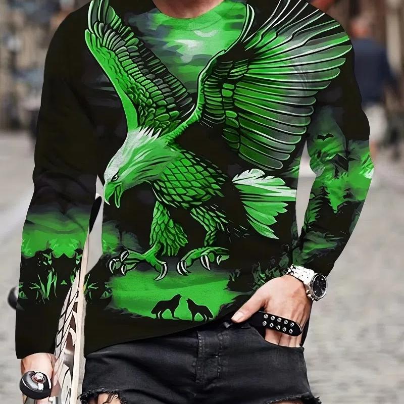 Fashion Eagle 3D Digital Printing Men's Casual Comfortable Long Sleeve T Shirt Fall Men's Patterned Clothing Tops Men's Gifts