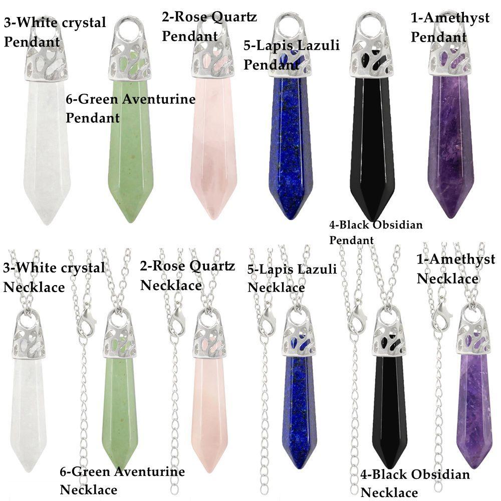 Amethyst Natural Stone Pendant Hexagonal Crystal Necklace Rose Quartz Energy Healing Stone Necklace