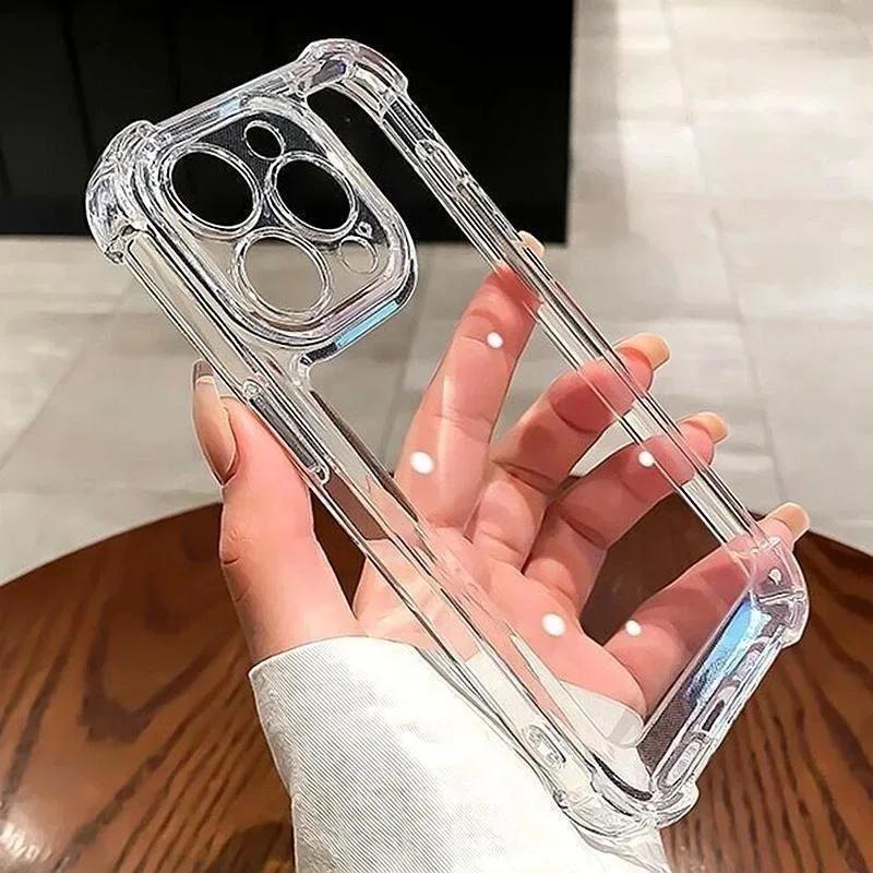 Роскошный ударопрочный прозрачный чехол для телефона для iPhone 16 15 14 13 12 11 Pro Max XR Plus Силиконовый бампер Прозрачная жесткая задняя крышка