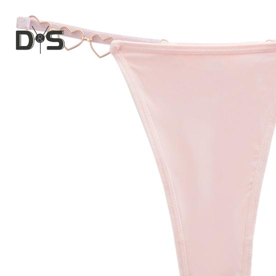 Women Panties Solid Color Heart Ring Decor Butt-lifted Low Waist Seamless Elastic Briefs Seductive Thong Female Underwear