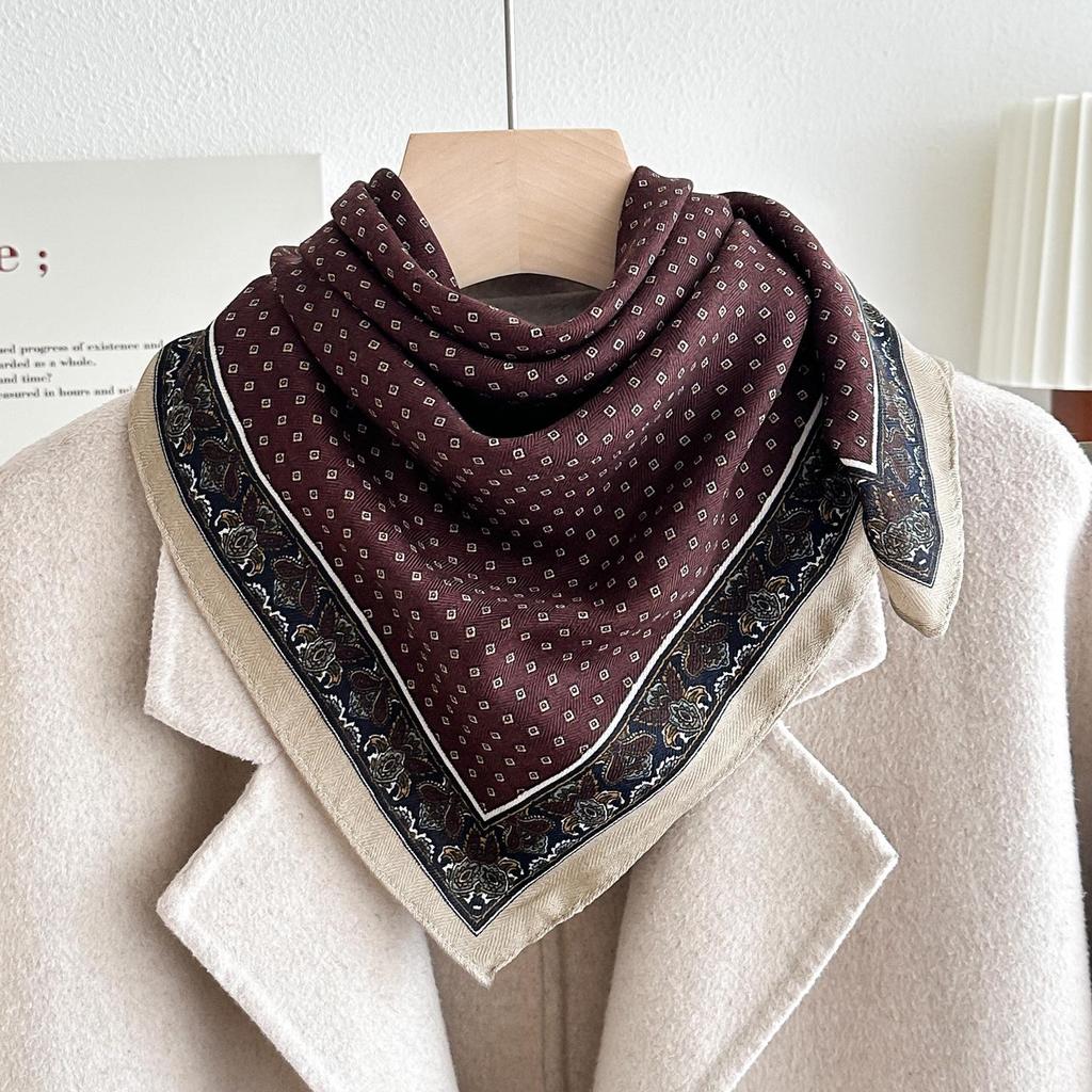 Women's French Red Cotton Silk Blend Scarf – 70CM Neck and Headscarf, Spring/Autumn Fashion Accessory