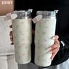 Термобутылка для воды большого объема 900 мл с трубочкой и ручкой, вакуумная изоляция, стальной стакан-термос, кружки для кофе, посуда для напитков
