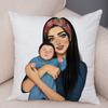 Contemporary Female Character Design Cushion xcm Love Yourself Good Morning World Hair Care Art Woven Fabric Decor Pillow