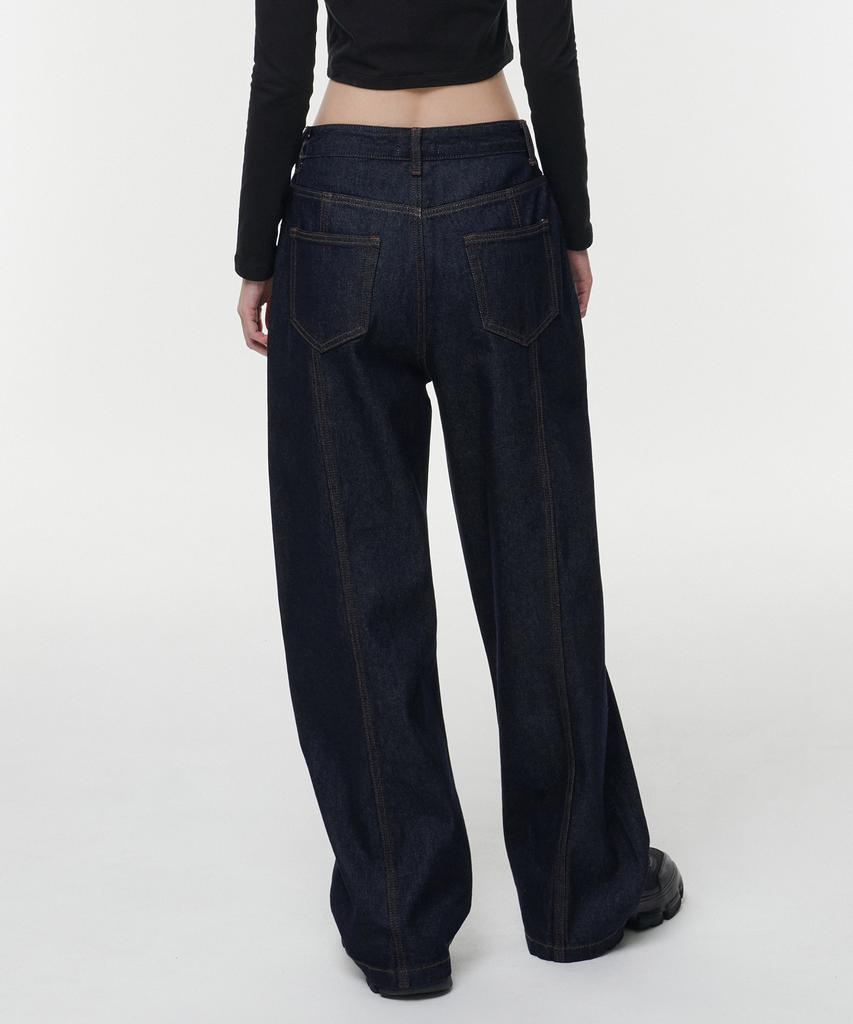 MUSINSA STANDARD WOMAN Women'S Panel Wide Denim Pants [Deep Indigo]