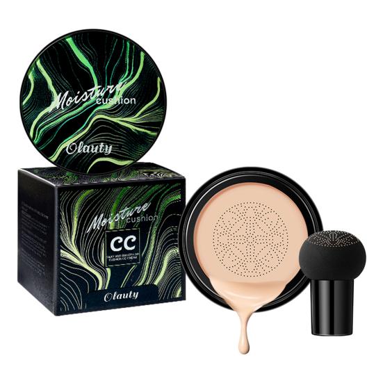 CC Cream with Mushroom Powder Puff Full Coverage Color Correcting Foundation Cream Hydrating Long Lasting Oil Control Natural Lightweight Concealer