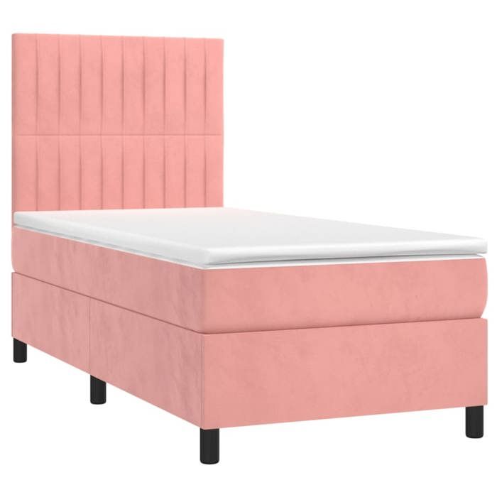 Sommier à lattes avec matelas - Maison Exclusive - 90x200 cm - Velours Rose - Bande LED intégrée
