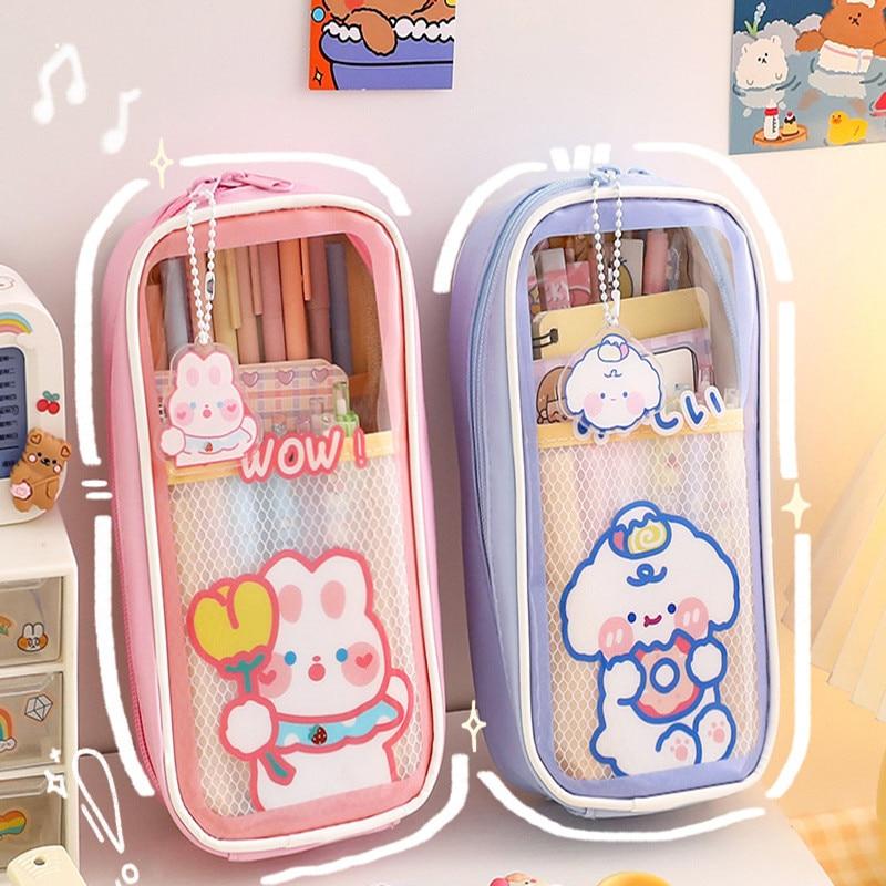 Japanese Pencil Case Transparent Large-capacity Student Pencil Case Cute Girl Creative Simple Pencil Case Stationery Bag