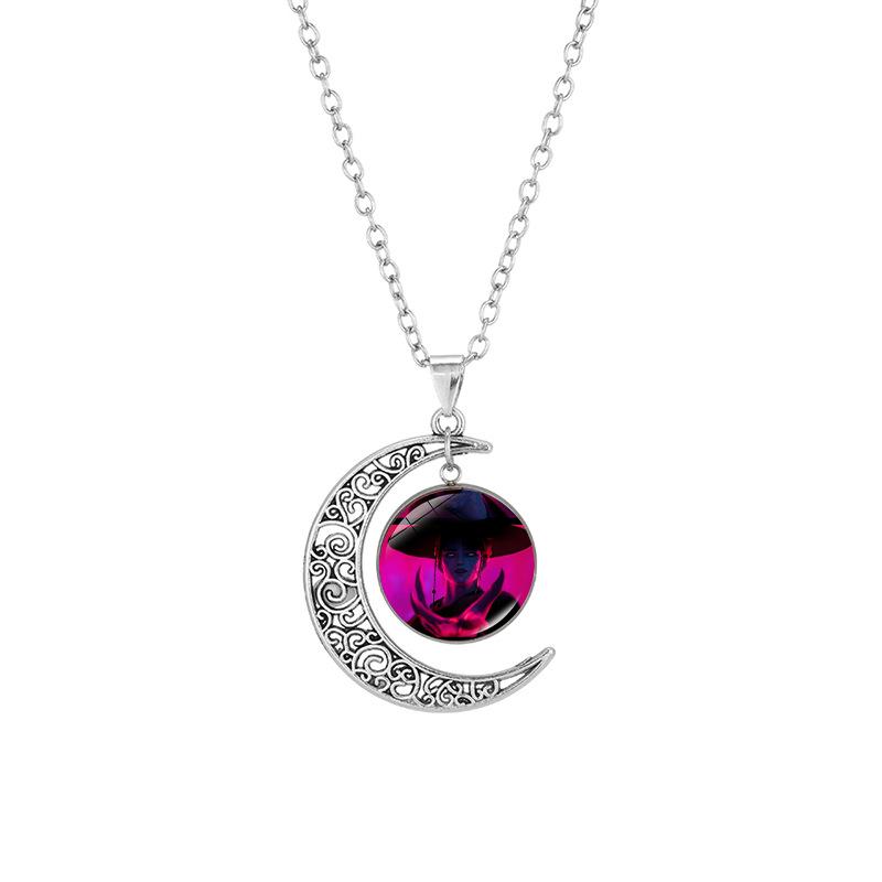 Cartoon Anime Movie Kpop Demon Hunter Moon Necklace Printed Photo Necklace Adjustable Sweater Chain Jewelry Accessory Gifts