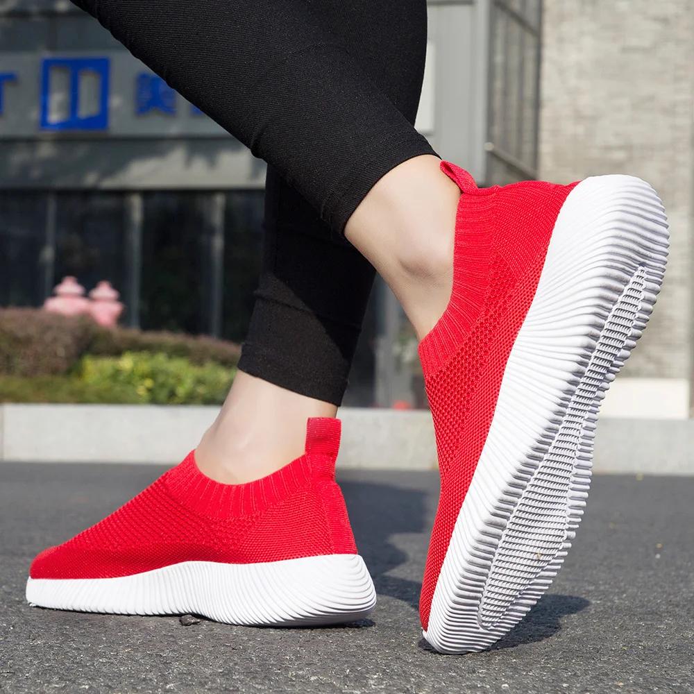 Fashion 2025 Spring Women Shoes Knitting Sock Sneakers Women Flat Shoes Casual Breathable Sneakers Flats Walking Shoes for Women