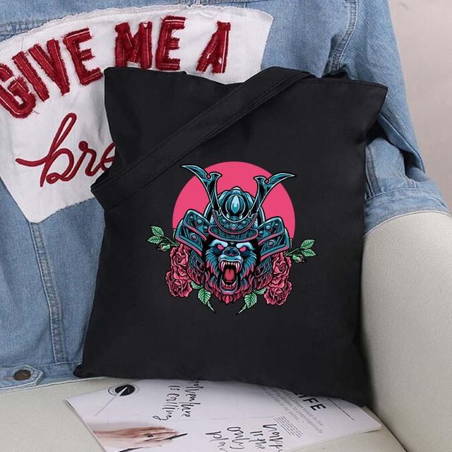 Сумка-шоппер из эко-холста, хлопка-шопера с мультяшными картинками, модная черная складная сумка с принтом, холщовая большая сумка