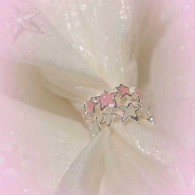 New Colorful Enamel Pink Star Rings for Women Girls Cool Sweet Y2K Blue Twisted Star Open Ring Party Gifts Jewelry