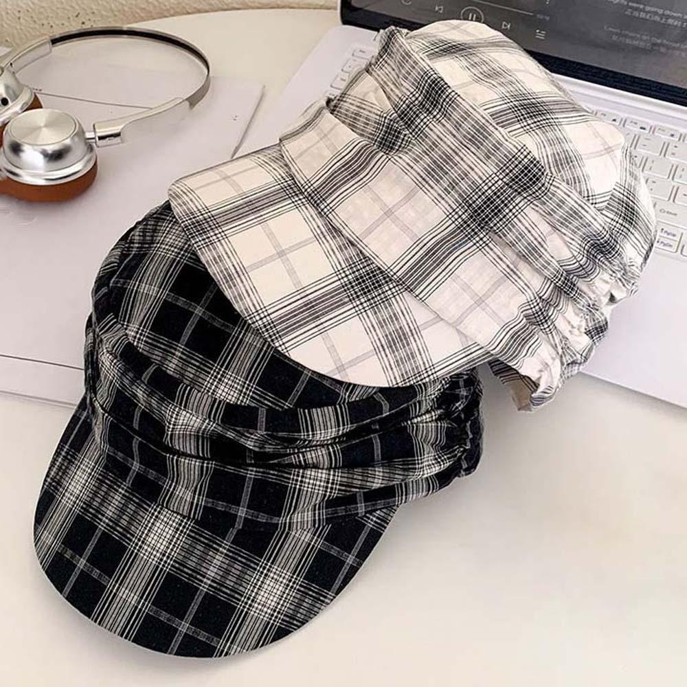 Japanese Style Plaid Pleated Equestrian Hat British Style Sun Protection Hat Masquerade