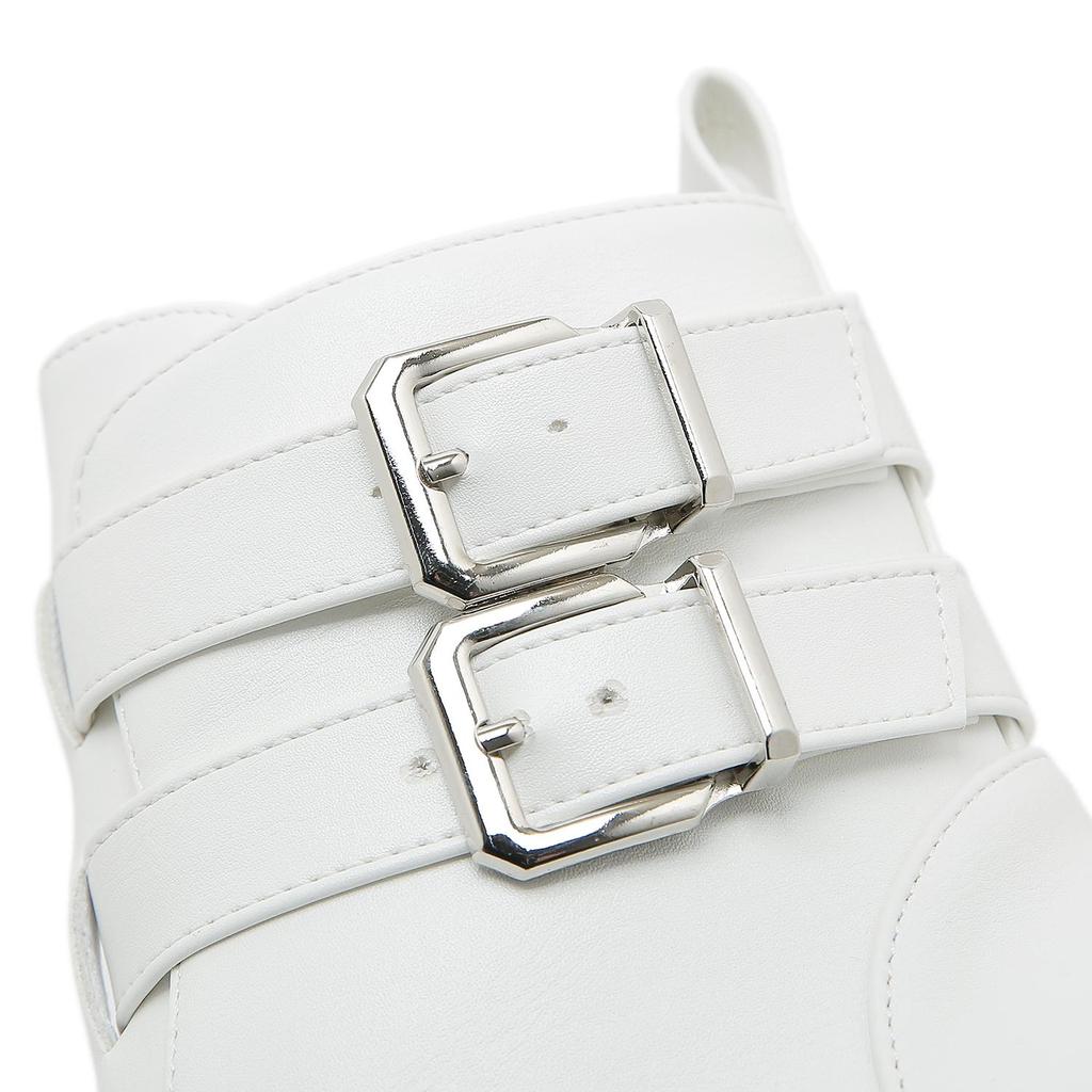 Gdgydh Women's Trendy Platform Boots Fashion Side Zipper Buckle Strap Design Stylish Mid Calf Boots Height Increasing