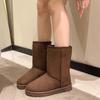 Женские туфли средней длины, женские зимние сапоги Moon, элегантные, на среднем каблуке, полувысокие, коричневые, зима 2024, стильная акция Pu On