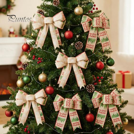 Festive Home Decor Accessories Christmas Bows for Wreath, Merry Craft Bow Ornaments, Winter Tree Reusable Seasonal Decoration Holiday Tree,
