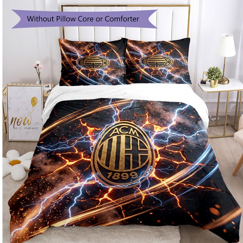 AC Milan Pattern Printed 3PCS Bedding Set Soft Skin-Friendly Washable Duvet Cover & Pillowcases Set All Season Bedroom