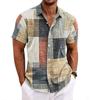 Men's Shirt Top Retro Shirt Ethnic Grid Pattern Outdoor Home Short Sleeved Lapel Summer Clothing