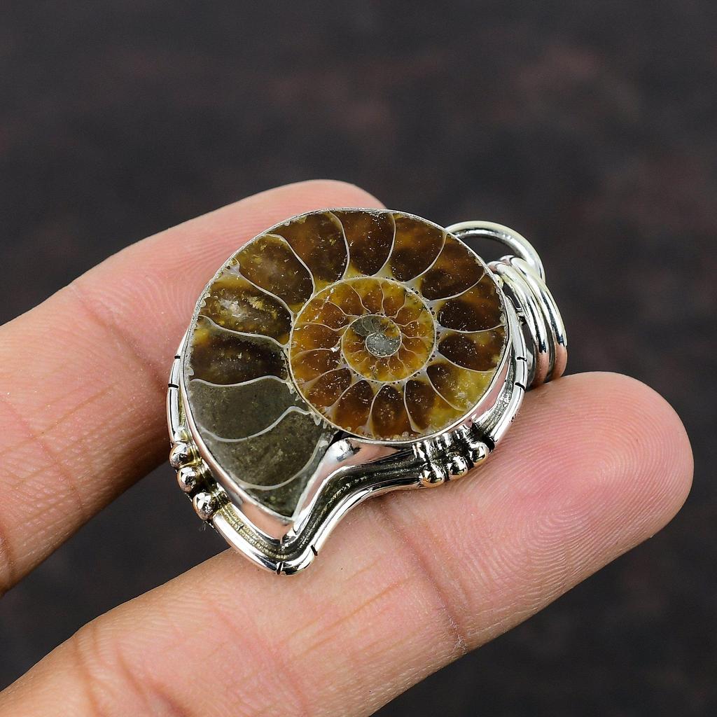 Ammonite Fossil Pendant Real Gemstone Pendant 925 Sterling Silver Pendant Ammonite Fossil Silver Jewelry Handmade Pendant Gift For Friend