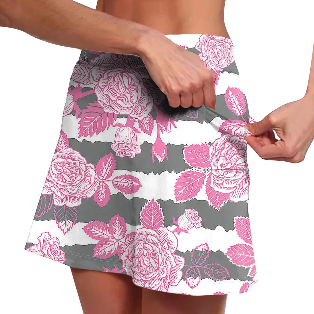 Women's Elastic Yoga Pants Striped Printed Sports Shorts Lightweight High Waisted Tight Jogging Pants