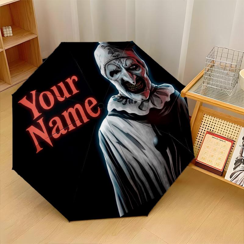 Custom Text Automatic 8 Bone Umbrella, Portable Sun Rain Protection UmbrellaTerrifier Art the Clown