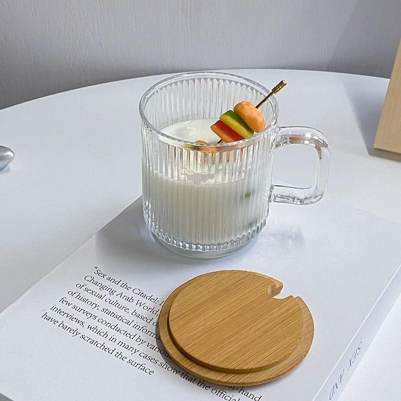 Кружка для кофе 340 мл, кофейная чашка в вертикальную полоску, прозрачное стекло без крышки, большая вместимость, штабелируемая, стакан для воды, чашка для напитков