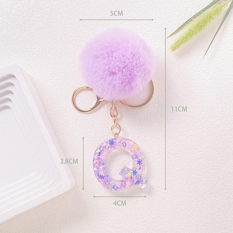 Adorable Glitter Initial Keychain Sparkling Resin Alphabet Pendant With Fluffy Letter Charm For Girls Bags Backpacks Accessories