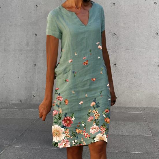 Женское летнее платье с v-образным вырезом и цветочным принтом, свободное прямое платье-пуловер длиной до колена, цветное платье миди, женская одежда