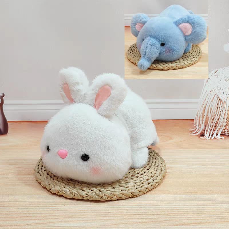 New Cute Transforming Plush Birthday Gift [2025 Model] Double-Sided Toy, Large, (RABBIT-ELLEPHANT) (WHITE-BLUE)