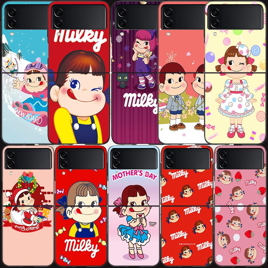 F-Fujiya M-Milky P-Peko C-chan Мультяшный Чехол для Телефона для Samsung Z Flip 7 6 5G Galaxy Z Flip 5 4 3 Черный Жесткий Чехол Роскошный ПК