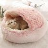 Winter Long Plush Pet Cat Bed Round Cat Cushion Cat House 2 In 1 Warm Cat Basket Cat Sleep Bag Cat Nest Kennel For Small Dog Cat