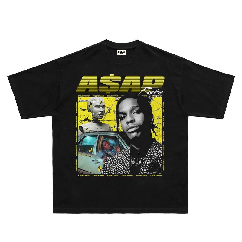 ASAP Rocky Рэп Роки Хип-хоп Футболка Американский Рэп Короткий Рукав Прямая Печать Свободная Маленький Вырез Футболка Высокое Качество