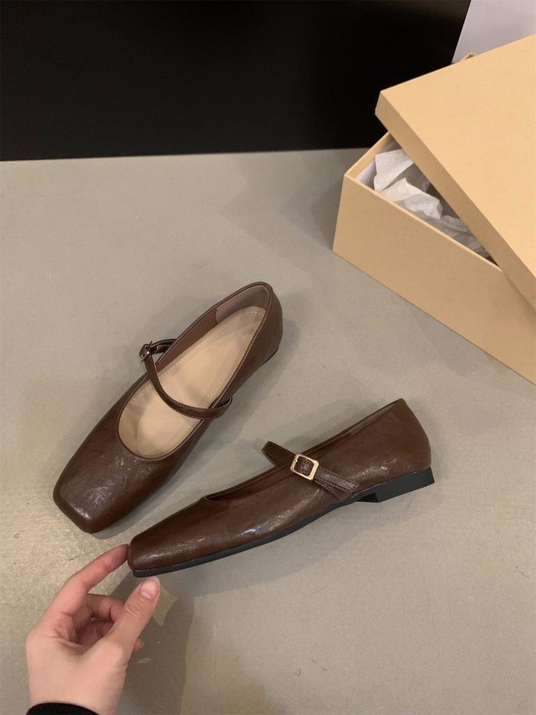 Flat-bottomed Black Mary Jane Shoes French Single Shoes Women's Shoes 2025 New Spring, Autumn and Winter Square Head Versatile Evening Shoes