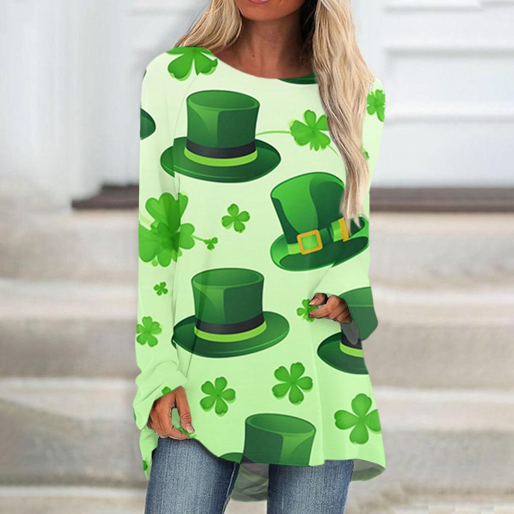 Женская повседневная мода St. Блузка средней длины с длинными рукавами и принтом «День Святого Патрика»