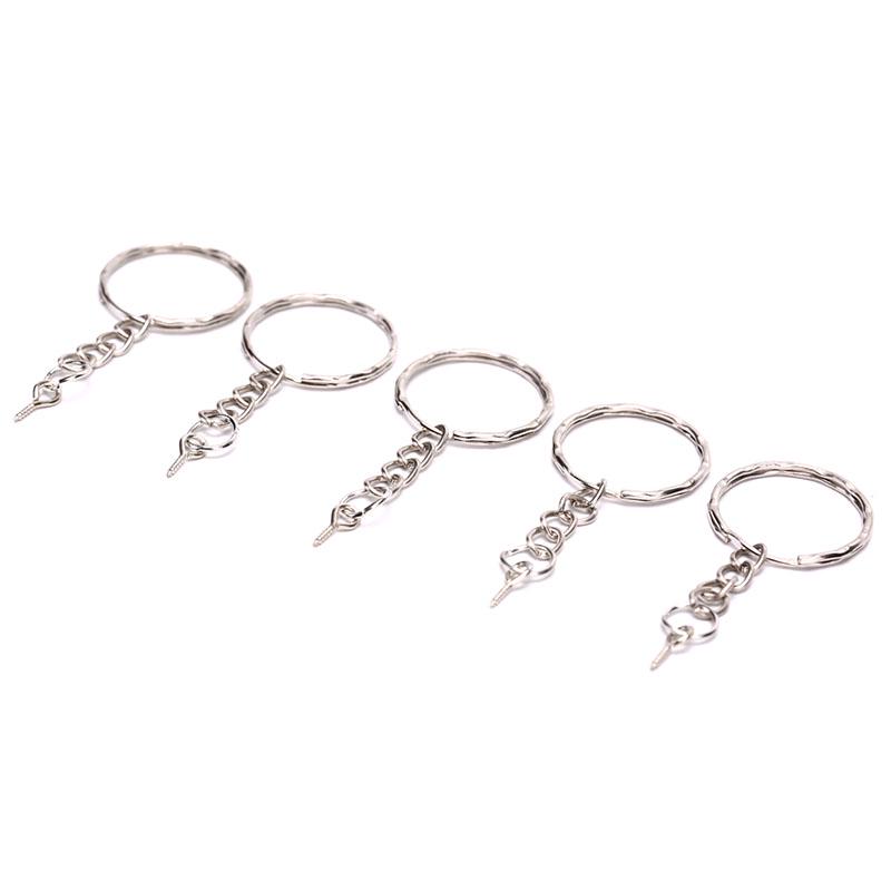 40Pcs Polished Key Ring Screw Eye Short Chain Split Ring Connector Diy Jewelry