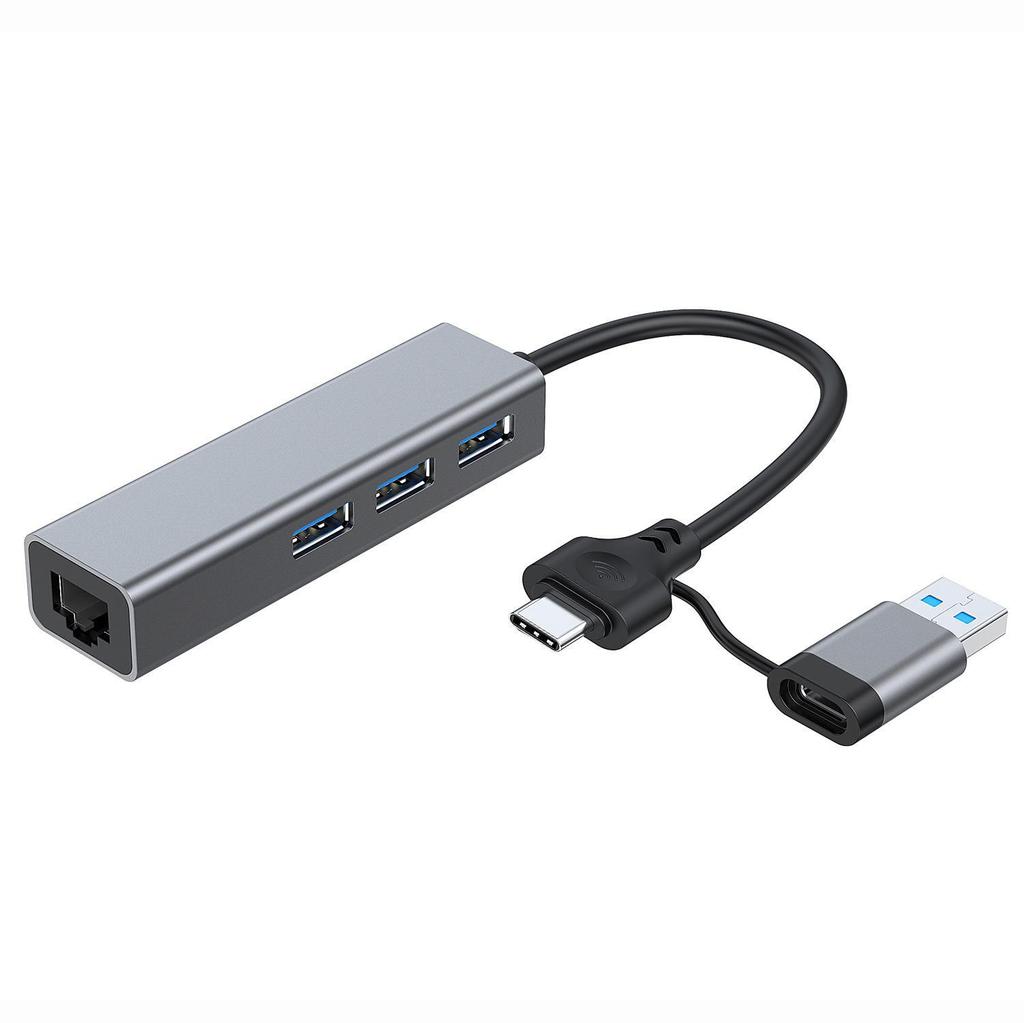 Сетевой адаптер USB-C - RJ45 2-в-1 Gigabit с 3-портовым концентратором USB 3.0