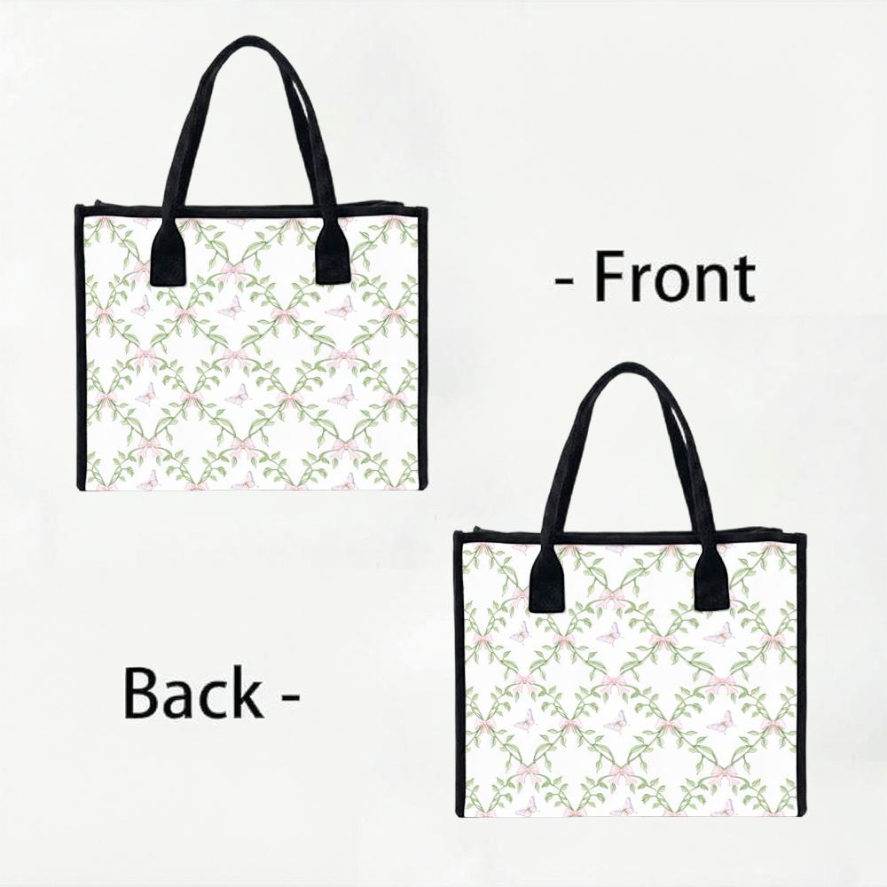 Floral Bow Tote Bag Fashion Daily Handbag Casual Canvas Shoulder Bag for Shopping Travel Outdoor Women Lightweight Utility Carry Bag