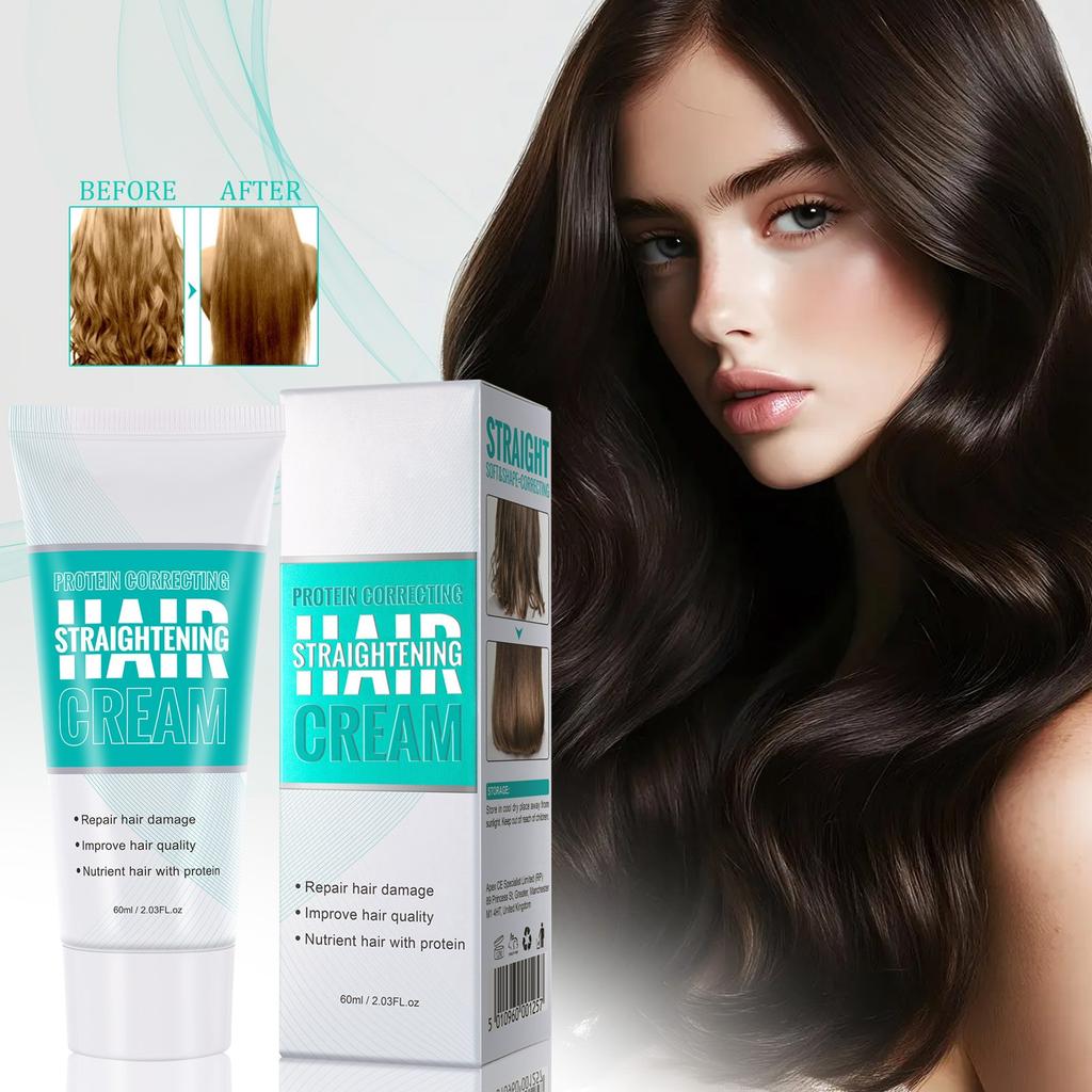 Корректирующий протеиновый крем для выпрямления волос, крем для выпрямления вьющихся волос, питает и разглаживает, подходит для всех типов волос, 60 мл