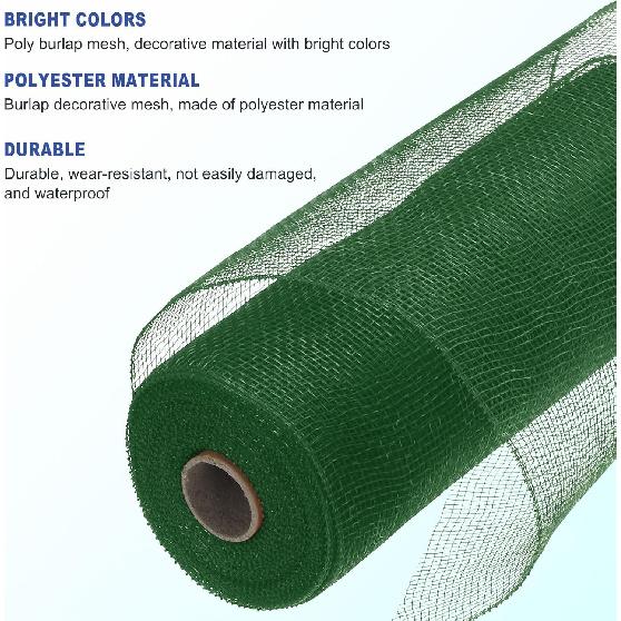 MECCANIXITY 3pcs 10 Inch Poly Burlap Mesh for Wreath, Decorative Mesh Fabric Ribbon 10 Yard for Fall Easter Christmas Flower Bow, Dark Green