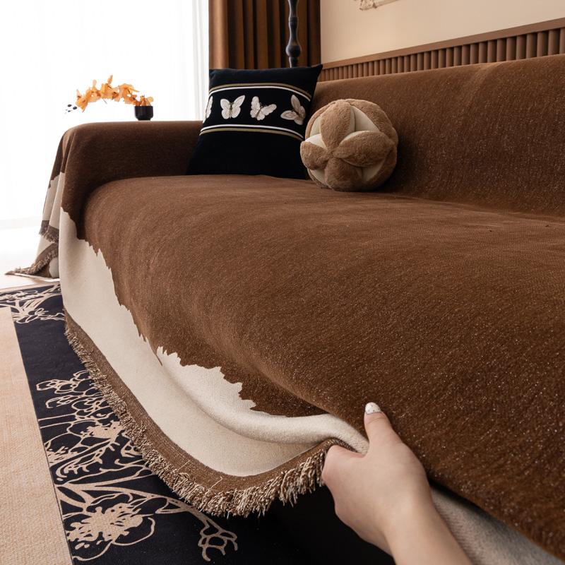 Новый чехол для дивана из шенилла, антицарапающий одеяло из белого и серого дерева, полотенце для дивана, декор для гостиной, гобеленовый чехол для дивана