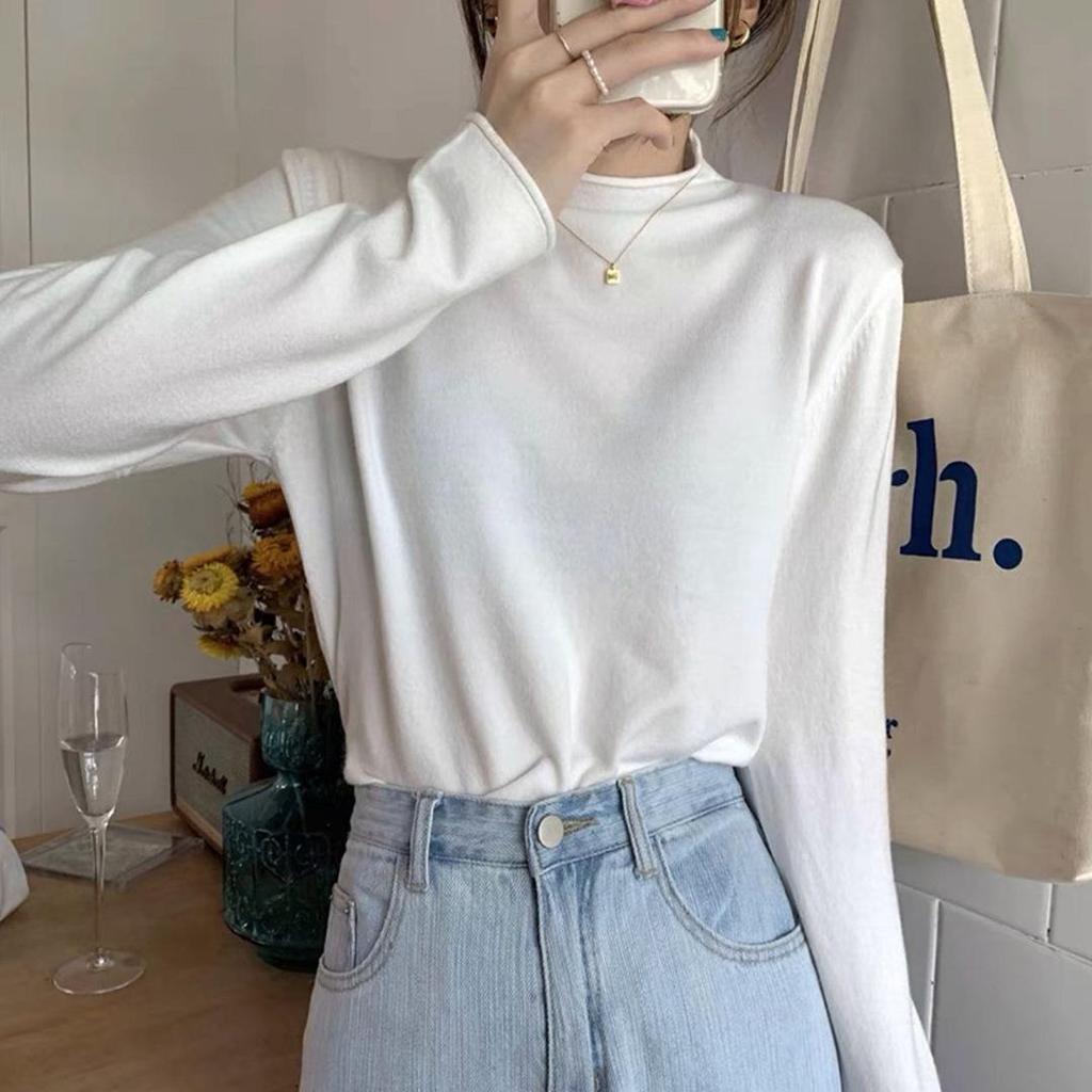 Женская трикотажная футболка с высоким воротником, облегающая, с длинным рукавом, весна 2025