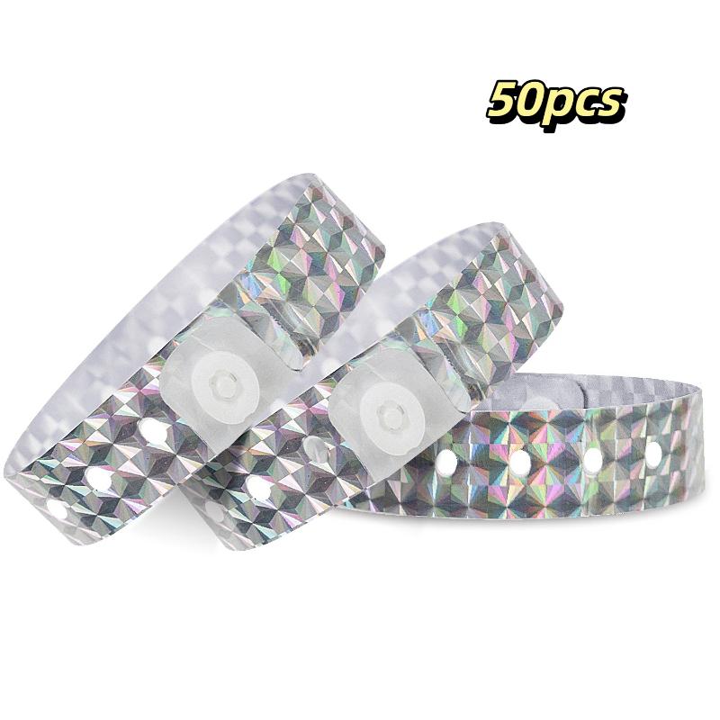 Holographic Event Wristbands 50/100Pcs Waterproof Adjustable Snap Shiny for Birthday Party Club Entry Check Event Use